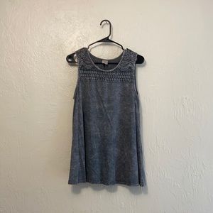 Blue Gray Tank Top with Lace Accents